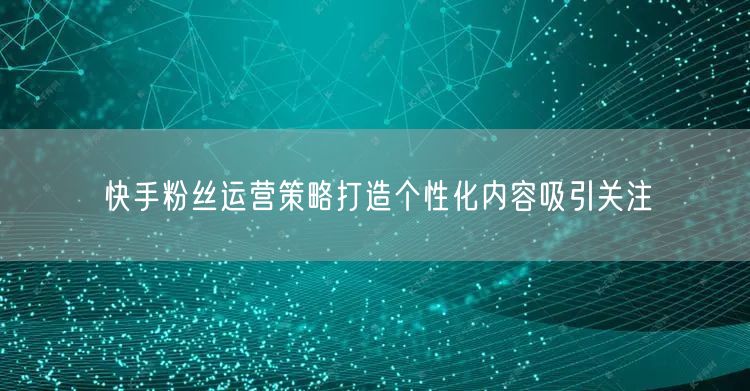 快手粉丝运营策略打造个性化内容吸引关注