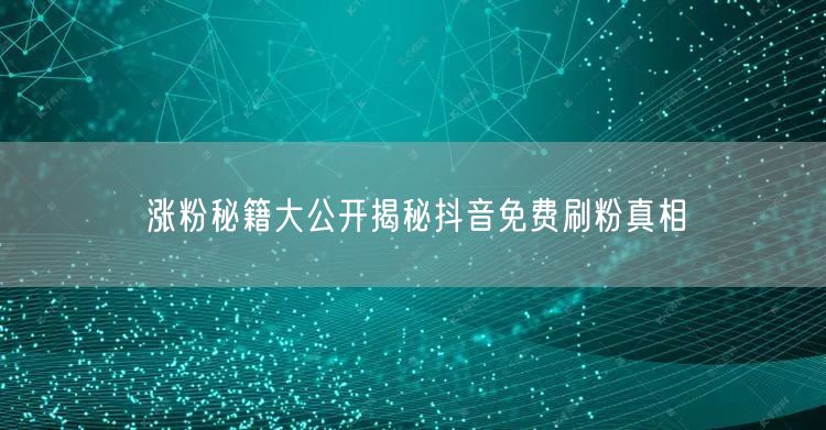 涨粉秘籍大公开揭秘抖音免费刷粉真相