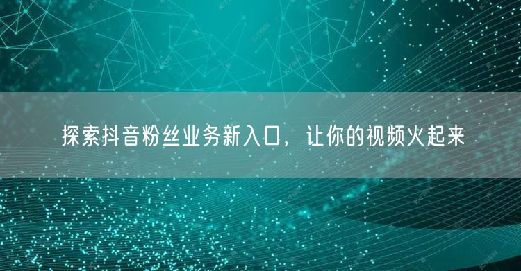 探索抖音粉丝业务新入口，让你的视频火起来