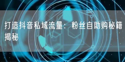 打造抖音私域流量:粉丝自助购秘籍揭秘