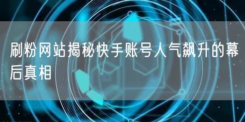 刷粉网站揭秘快手账号人气飙升的幕后真相
