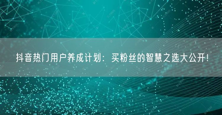 抖音热门用户养成计划：买粉丝的智慧之选大
