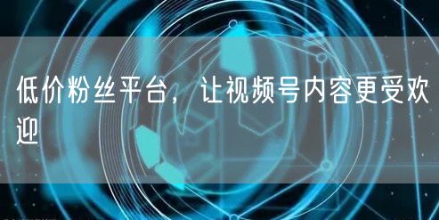低价粉丝平台，让视频号内容更受欢迎