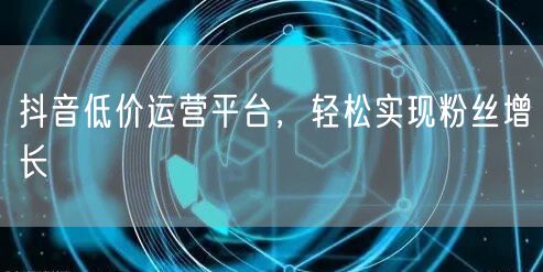 抖音低价运营平台，轻松实现粉丝增长